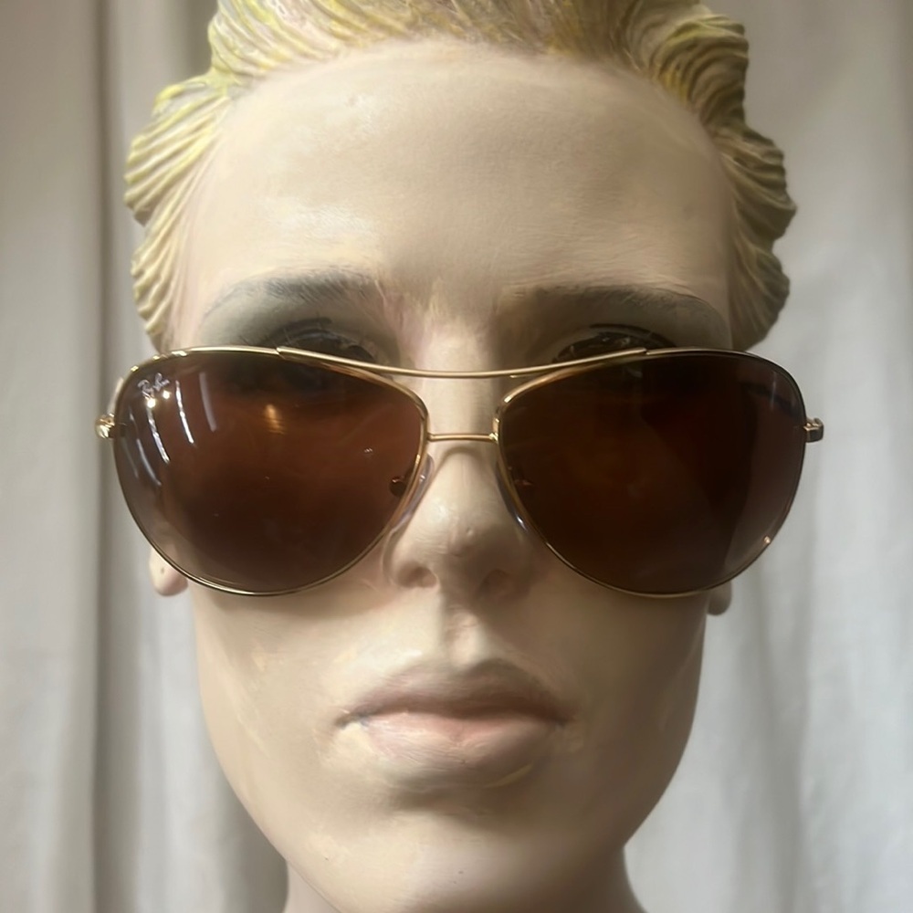 Ray-Ban Highstreet Aviator Pilot Sunglasses Logo Gold Frame Brown Gradient Lens